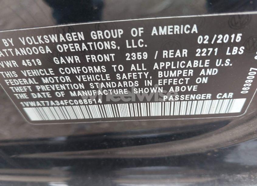 Photo 9 of 2015 Volkswagen Passat 1.8T S (VIN 1VWAT7A34FC068514)