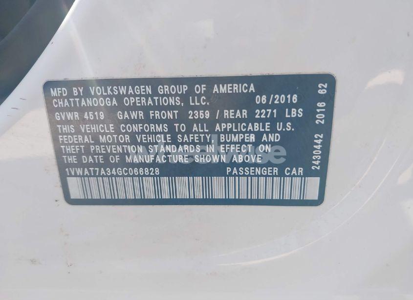 Photo 9 of 2016 Volkswagen Passat 1.8T S (VIN 1VWAT7A34GC066828)