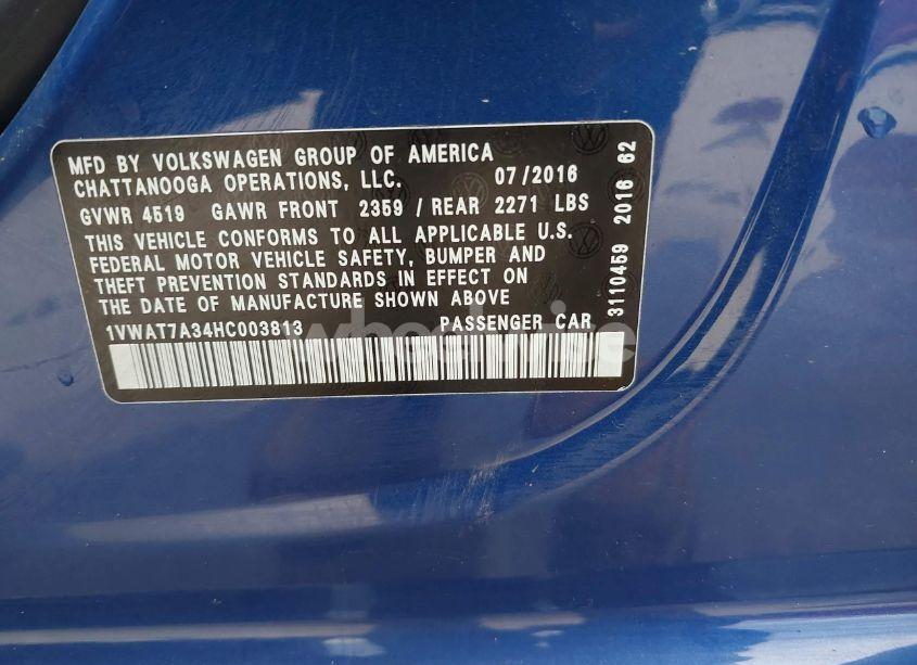 Photo 9 of 2017 Volkswagen Passat 1.8T S (VIN 1VWAT7A34HC003813)