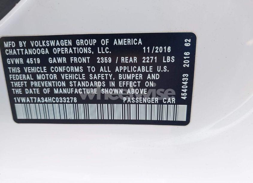 Photo 9 of 2017 Volkswagen Passat 1.8T S (VIN 1VWAT7A34HC033278)