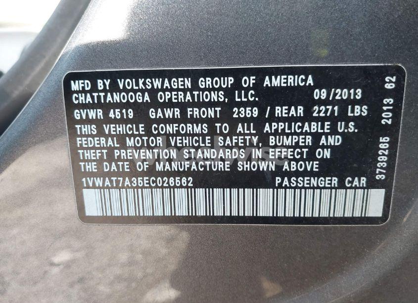 Photo 9 of 2014 Volkswagen Passat 1.8T WOLFSBURG EDITION (VIN 1VWAT7A35EC026562)