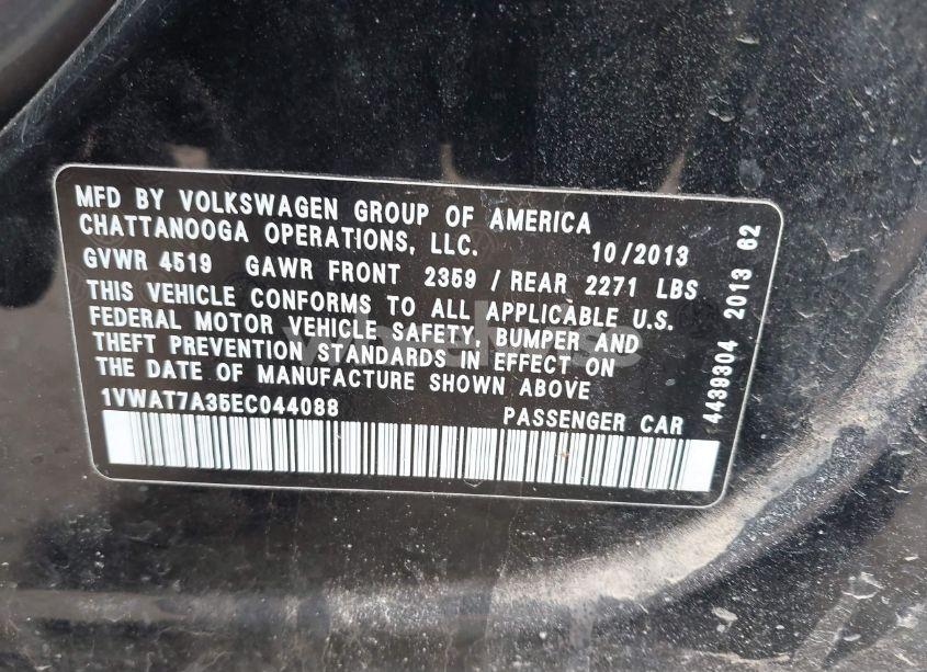 Photo 9 of 2014 Volkswagen Passat 1.8T S/1.8T WOLFSBURG EDITION (VIN 1VWAT7A35EC044088)