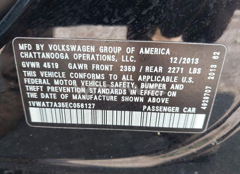 Photo 9 of 2014 Volkswagen Passat 1.8T S (VIN 1VWAT7A35EC056127)
