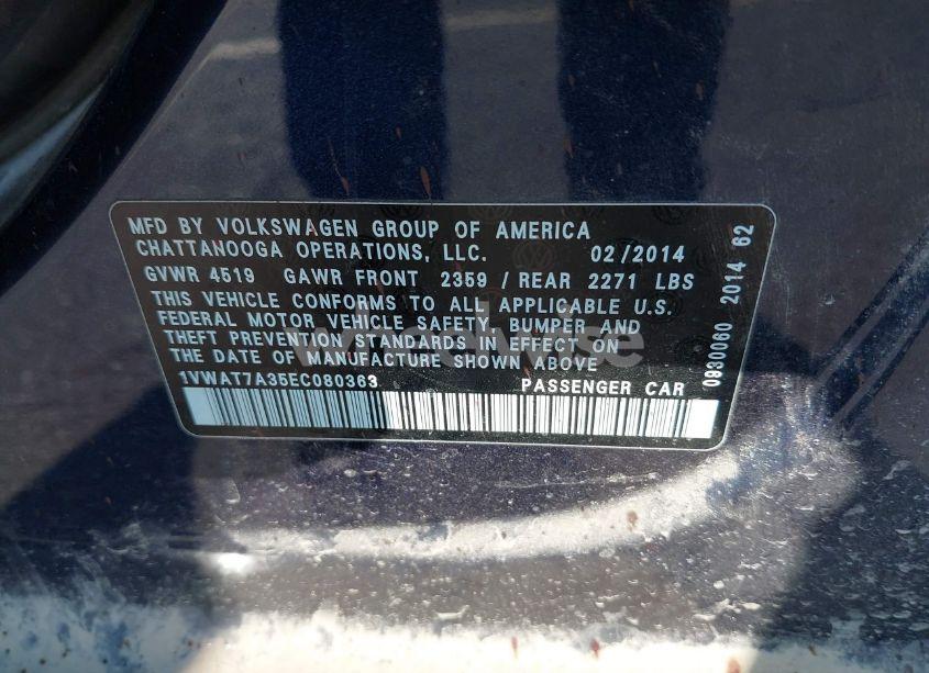 Photo 9 of 2014 Volkswagen Passat 1.8T WOLFSBURG EDITION (VIN 1VWAT7A35EC080363)