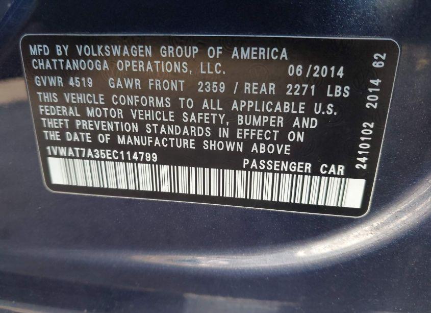 Photo 9 of 2014 Volkswagen Passat 1.8T S (VIN 1VWAT7A35EC114799)