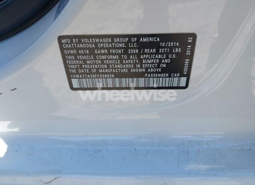 Photo 9 of 2015 Volkswagen Passat 1.8T WOLFSBURG EDITION (VIN 1VWAT7A35FC038826)