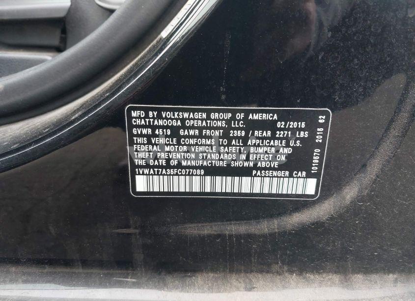 Photo 9 of 2015 Volkswagen Passat 1.8T S (VIN 1VWAT7A35FC077089)
