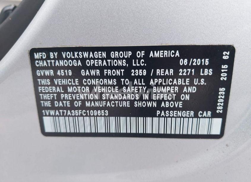 Photo 9 of 2015 Volkswagen Passat 1.8T LIMITED EDITION (VIN 1VWAT7A35FC109653)