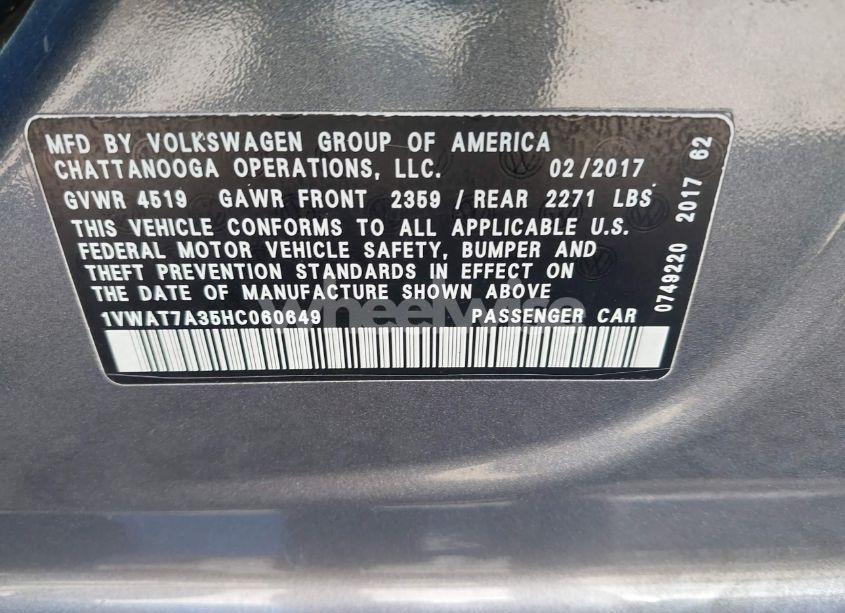 Photo 9 of 2017 Volkswagen Passat 1.8T S (VIN 1VWAT7A35HC060649)