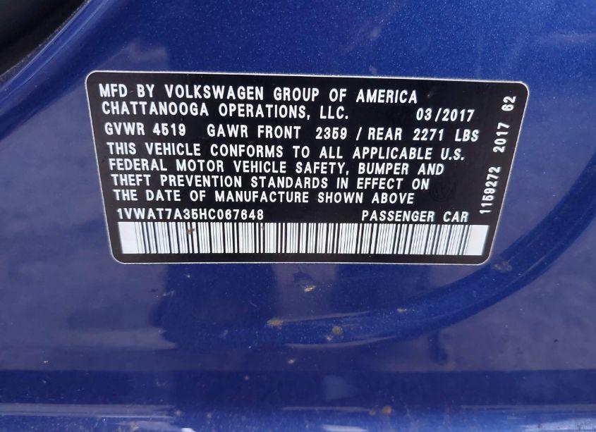 Photo 9 of 2017 Volkswagen Passat 1.8T S (VIN 1VWAT7A35HC067648)