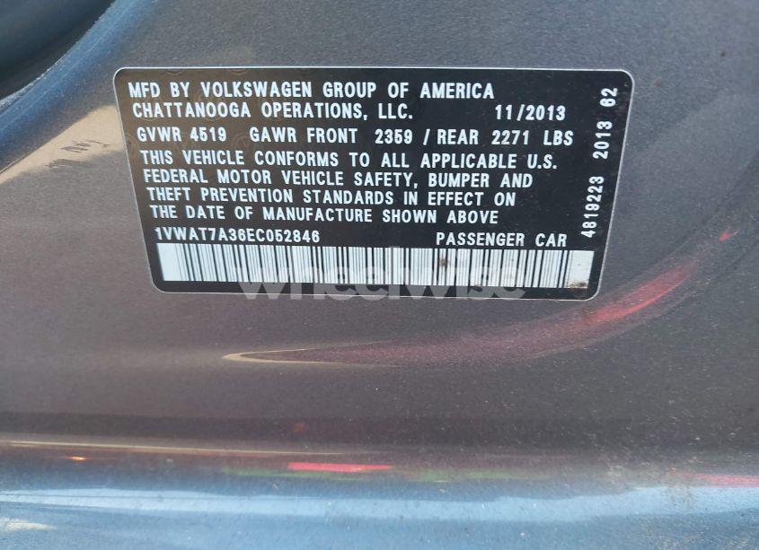 Photo 9 of 2014 Volkswagen Passat 1.8T S (VIN 1VWAT7A36EC052846)