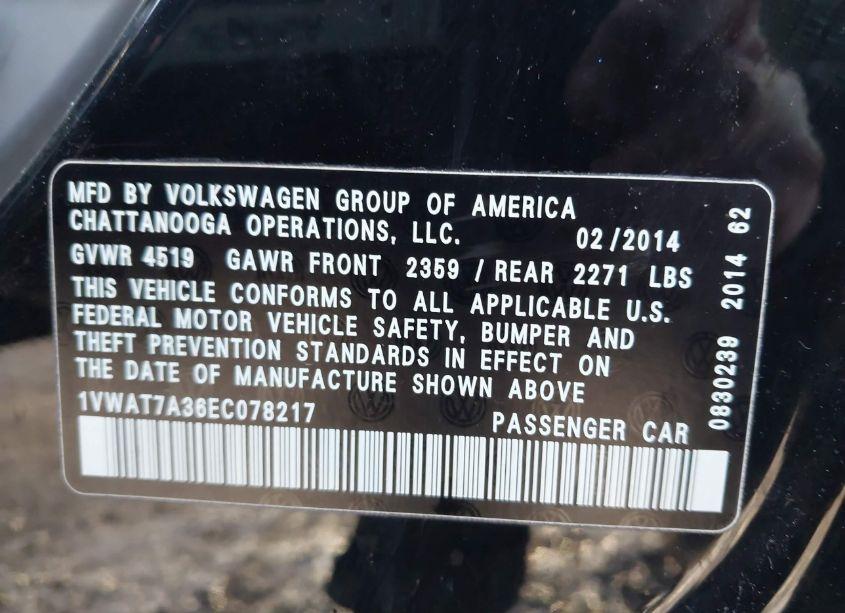 Photo 9 of 2014 Volkswagen Passat 1.8T WOLFSBURG EDITION (VIN 1VWAT7A36EC078217)