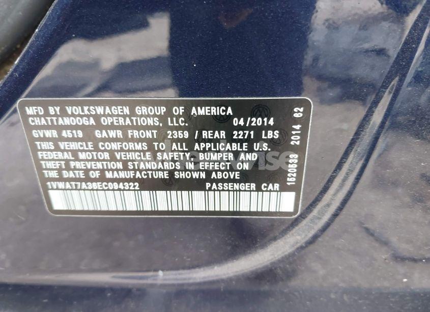 Photo 9 of 2014 Volkswagen Passat 1.8T WOLFSBURG EDITION (VIN 1VWAT7A36EC094322)