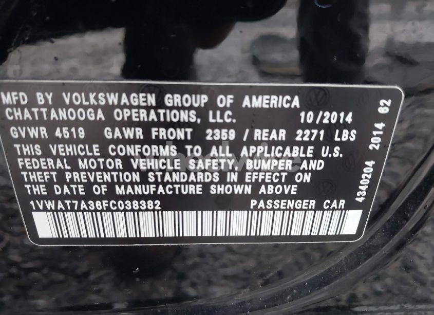 Photo 9 of 2015 Volkswagen Passat 1.8T WOLFSBURG EDITION (VIN 1VWAT7A36FC038382)