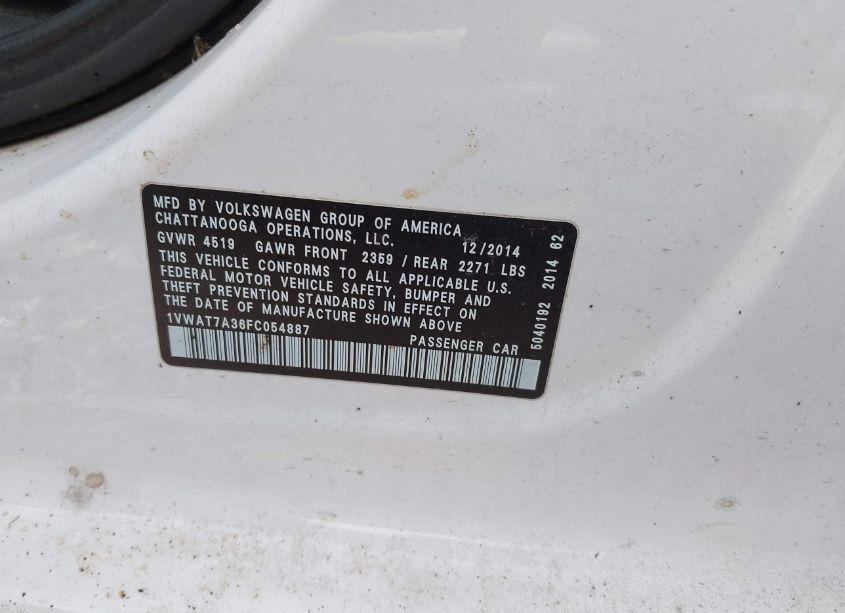 Photo 9 of 2015 Volkswagen Passat 1.8T WOLFSBURG EDITION (VIN 1VWAT7A36FC054887)