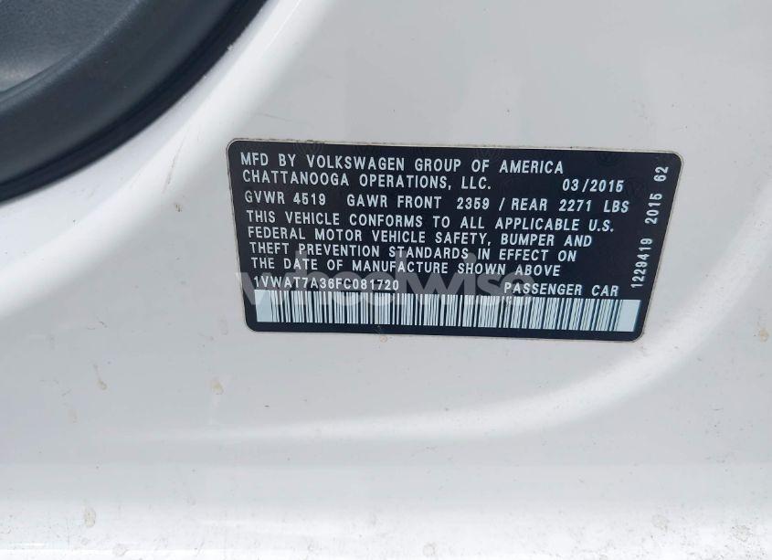 Photo 9 of 2015 Volkswagen Passat 1.8T LIMITED EDITION (VIN 1VWAT7A36FC081720)