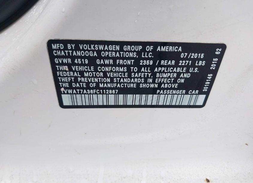 Photo 9 of 2015 Volkswagen Passat 1.8T LIMITED EDITION (VIN 1VWAT7A36FC112867)