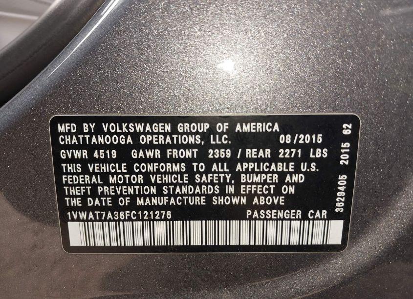 Photo 9 of 2015 Volkswagen Passat 1.8T LIMITED EDITION (VIN 1VWAT7A36FC121276)