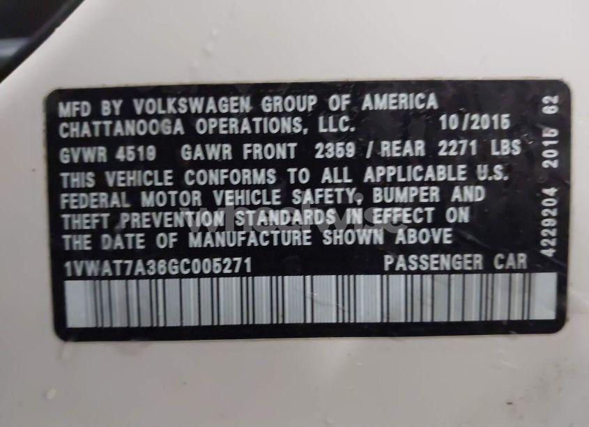 Photo 9 of 2016 Volkswagen Passat 1.8T S (VIN 1VWAT7A36GC005271)