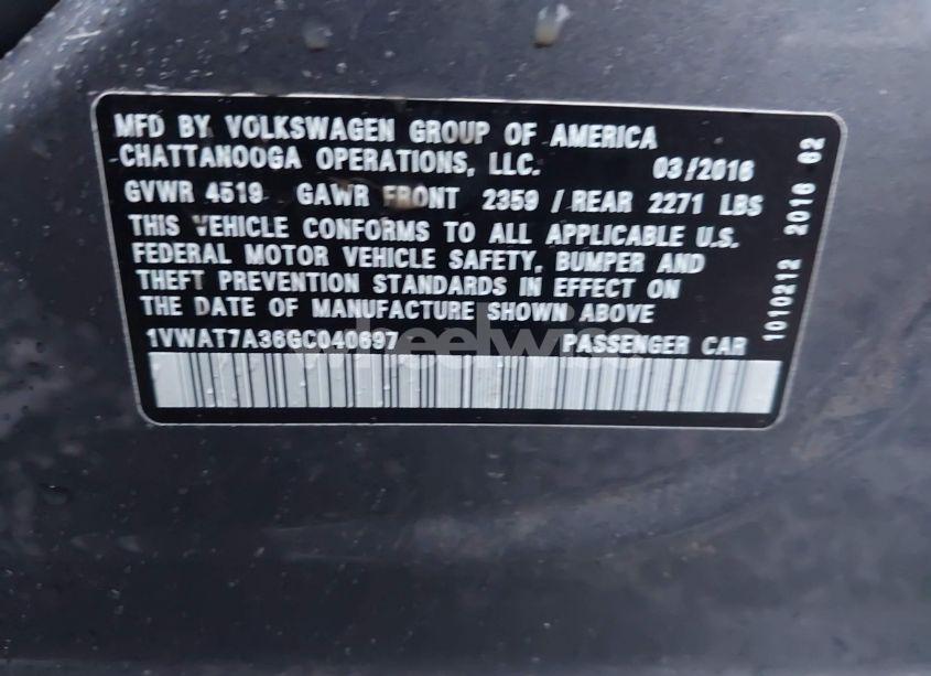 Photo 9 of 2016 Volkswagen Passat 1.8T S (VIN 1VWAT7A36GC040697)