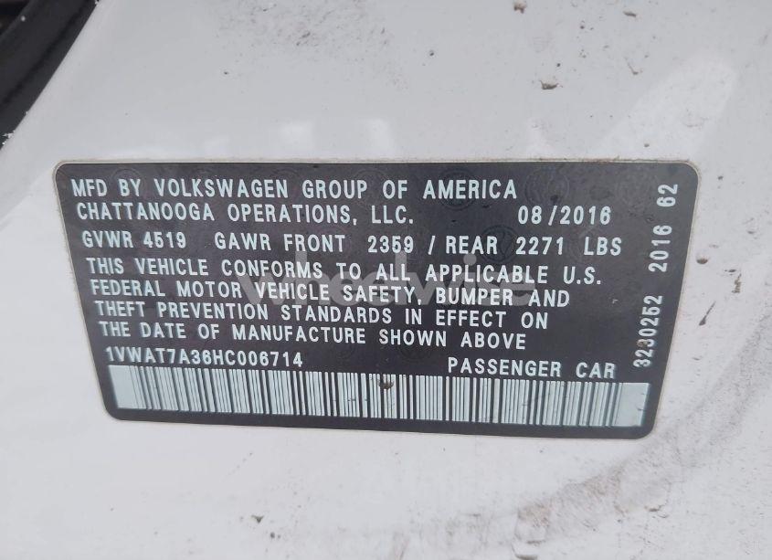 Photo 9 of 2017 Volkswagen Passat 1.8T S (VIN 1VWAT7A36HC006714)