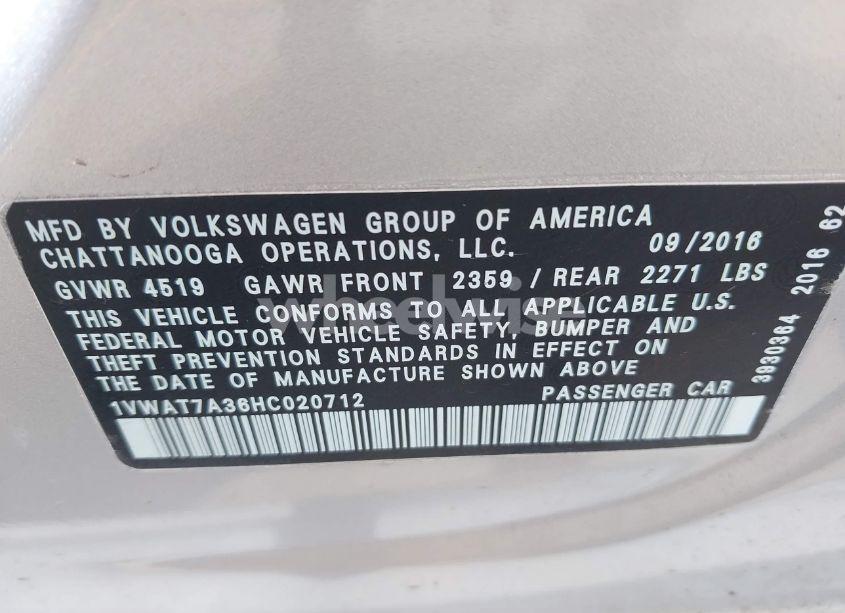 Photo 9 of 2017 Volkswagen Passat 1.8T S (VIN 1VWAT7A36HC020712)