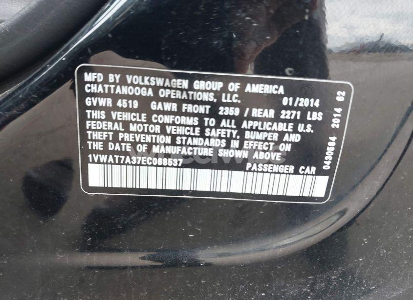 Photo 9 of 2014 Volkswagen Passat 1.8T WOLFSBURG EDITION (VIN 1VWAT7A37EC068537)