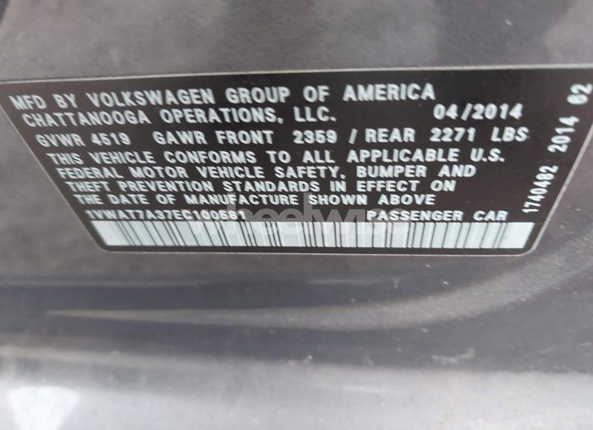 Photo 9 of 2014 Volkswagen Passat 1.8T WOLFSBURG EDITION (VIN 1VWAT7A37EC100581)