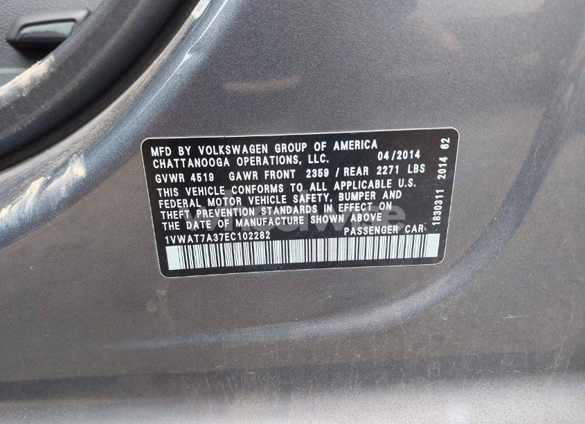 Photo 9 of 2014 Volkswagen Passat 1.8T WOLFSBURG EDITION (VIN 1VWAT7A37EC102282)