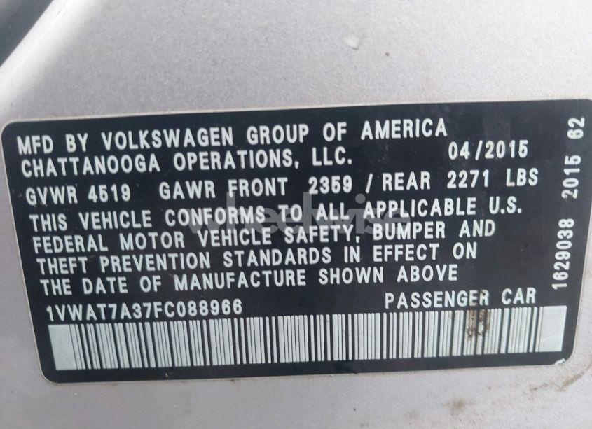 Photo 9 of 2015 Volkswagen Passat 1.8T LIMITED EDITION (VIN 1VWAT7A37FC088966)