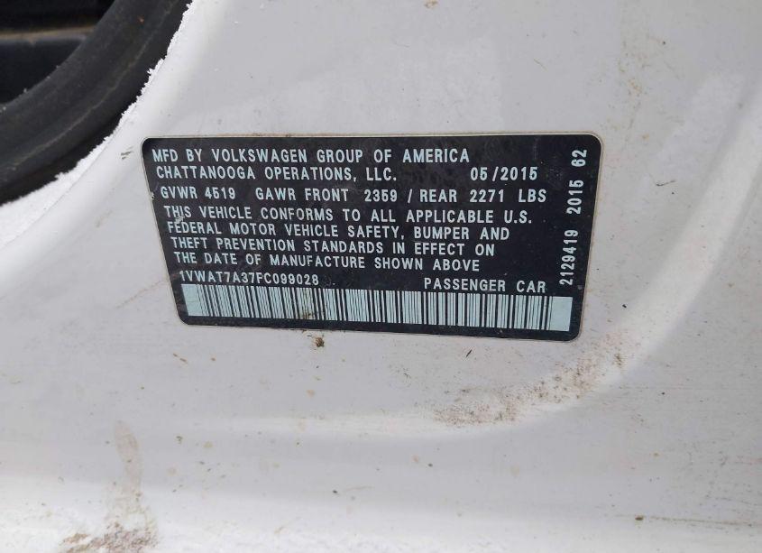 Photo 9 of 2015 Volkswagen Passat 1.8T S (VIN 1VWAT7A37FC099028)