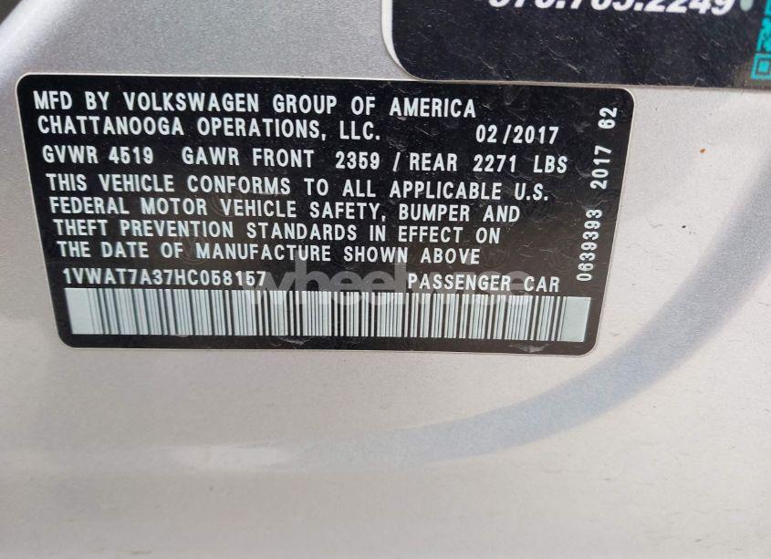 Photo 9 of 2017 Volkswagen Passat 1.8T S (VIN 1VWAT7A37HC058157)