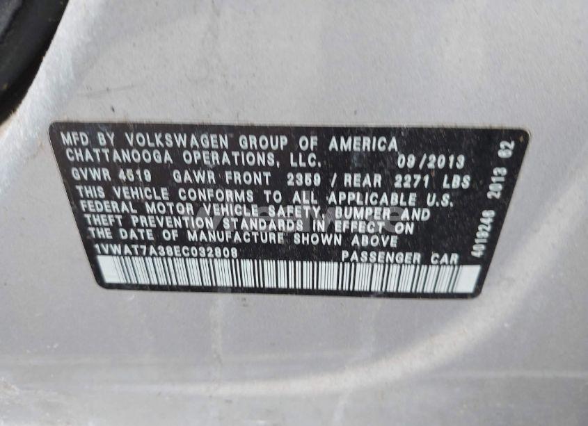 Photo 9 of 2014 Volkswagen Passat 1.8T WOLFSBURG EDITION (VIN 1VWAT7A38EC032808)