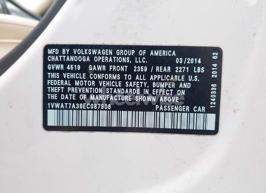 Photo 9 of 2014 Volkswagen Passat 1.8T WOLFSBURG EDITION (VIN 1VWAT7A38EC087906)