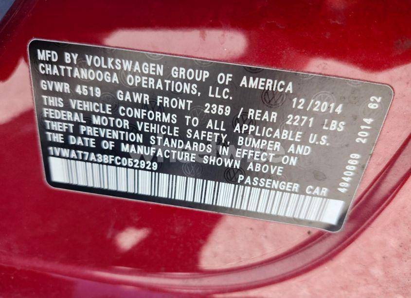 Photo 9 of 2015 Volkswagen Passat (VIN 1VWAT7A38FC052929)