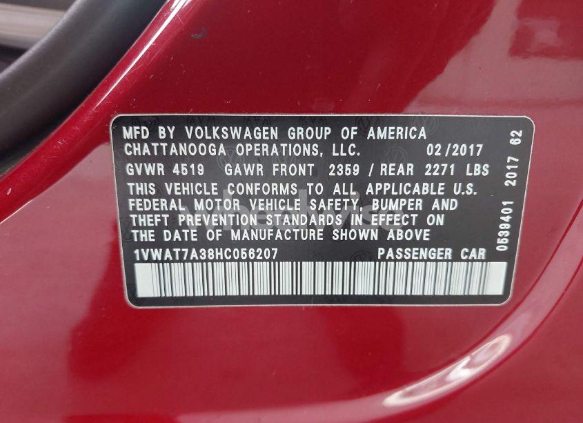 Photo 9 of 2017 Volkswagen Passat 1.8T S (VIN 1VWAT7A38HC056207)