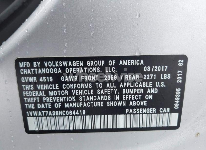 Photo 9 of 2017 Volkswagen Passat 1.8T S (VIN 1VWAT7A38HC064419)