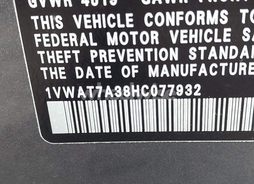 Photo 9 of 2017 Volkswagen Passat S (VIN 1VWAT7A38HC077932)