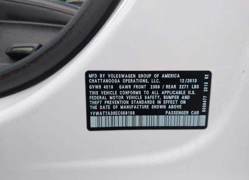 Photo 9 of 2014 Volkswagen Passat 1.8T WOLFSBURG EDITION (VIN 1VWAT7A39EC059158)