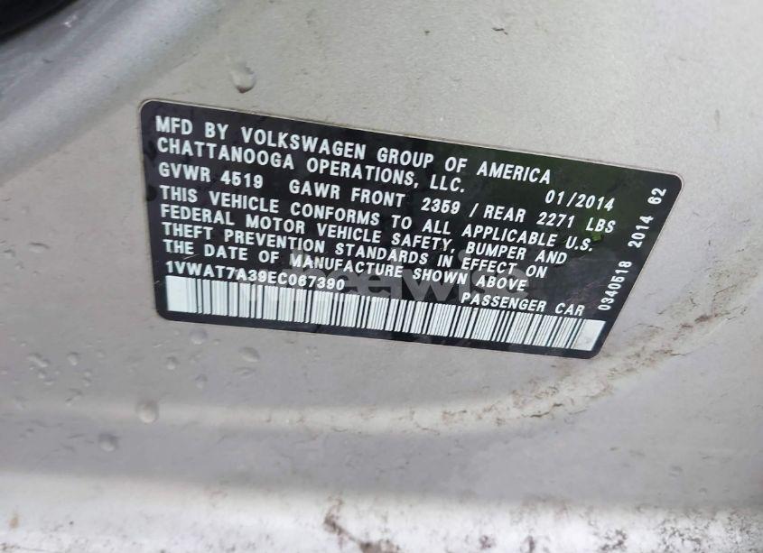 Photo 9 of 2014 Volkswagen Passat 1.8T WOLFSBURG EDITION (VIN 1VWAT7A39EC067390)
