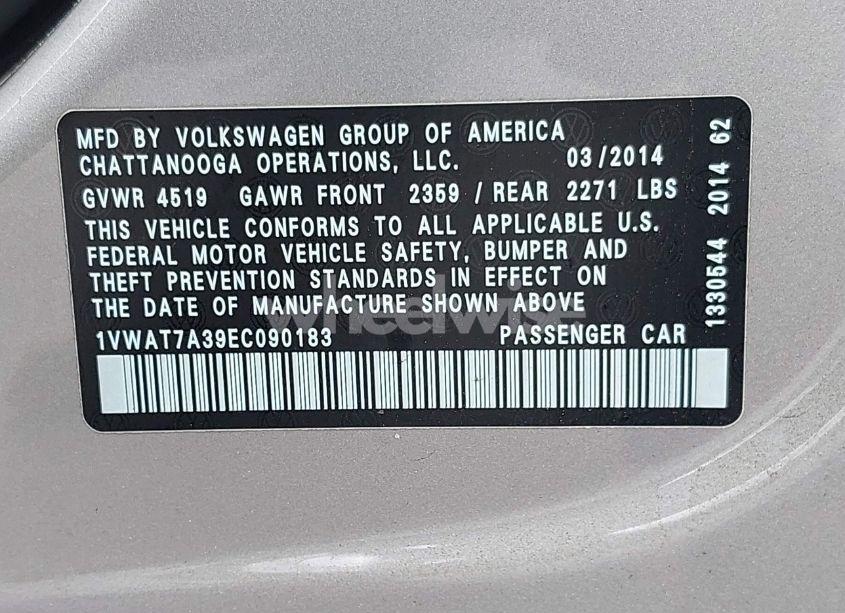 Photo 9 of 2014 Volkswagen Passat 1.8T WOLFSBURG EDITION (VIN 1VWAT7A39EC090183)