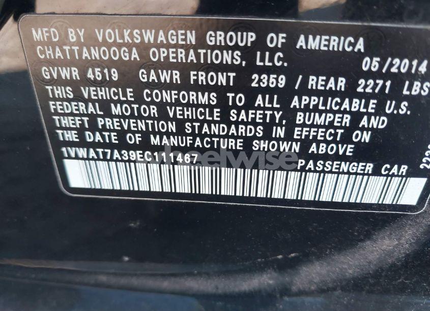 Photo 9 of 2014 Volkswagen Passat 1.8T WOLFSBURG EDITION (VIN 1VWAT7A39EC111467)
