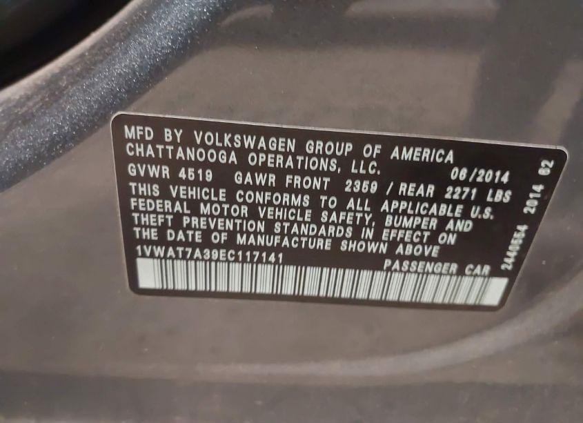 Photo 9 of 2014 Volkswagen Passat 1.8T WOLFSBURG EDITION (VIN 1VWAT7A39EC117141)