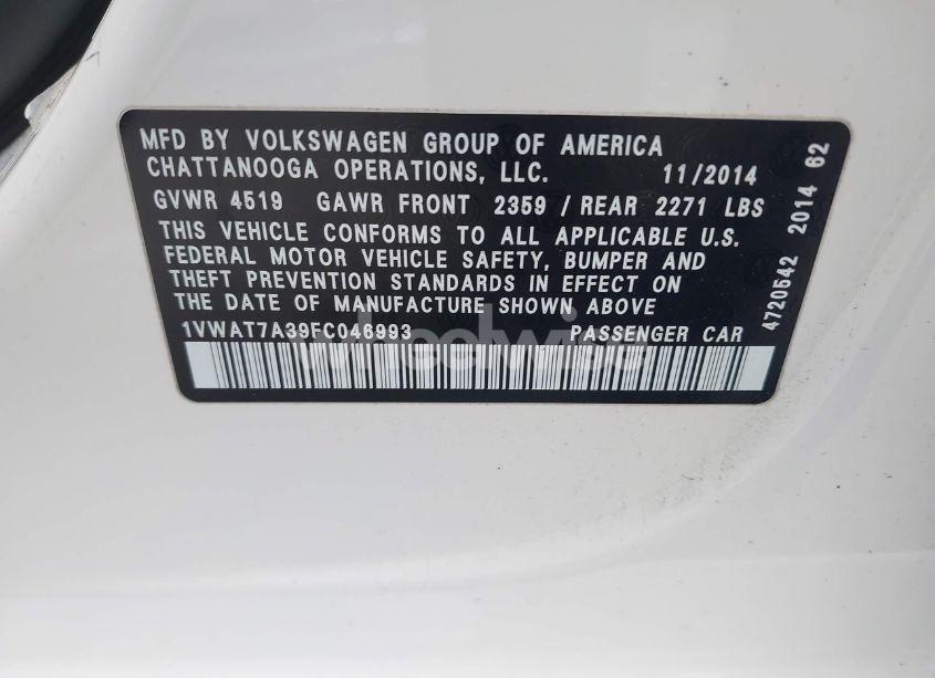 Photo 9 of 2015 Volkswagen Passat 1.8T S (VIN 1VWAT7A39FC046993)
