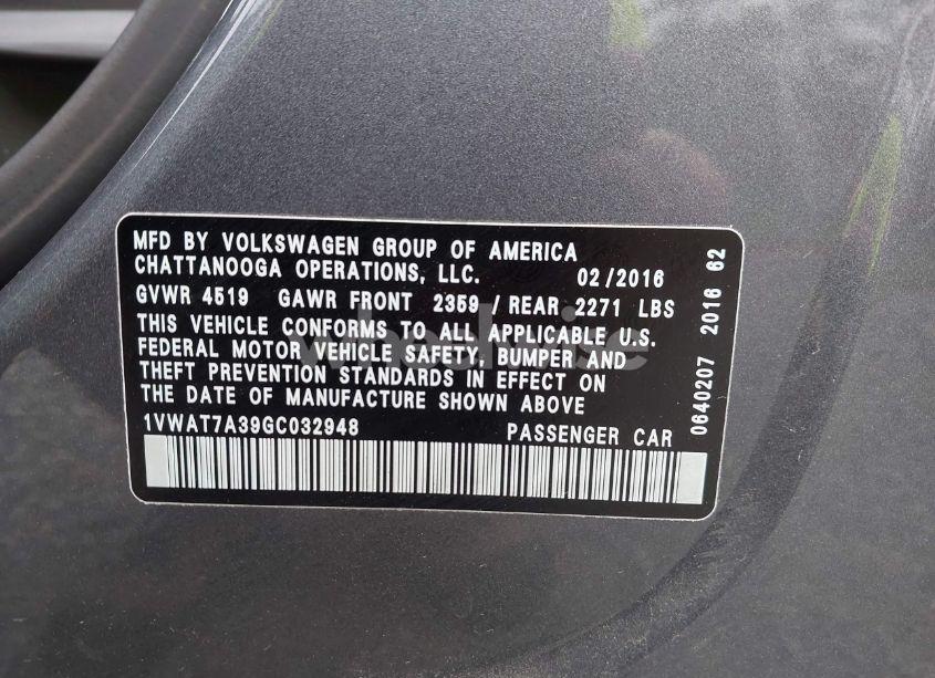 Photo 9 of 2016 Volkswagen Passat 1.8T S (VIN 1VWAT7A39GC032948)