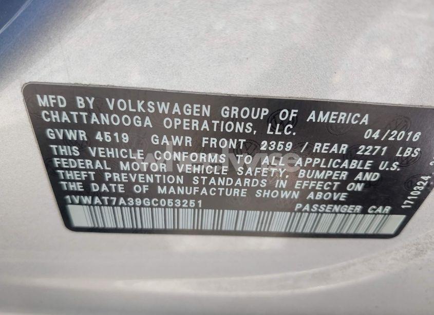 Photo 9 of 2016 Volkswagen Passat 1.8T S (VIN 1VWAT7A39GC053251)