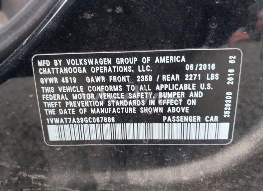 Photo 9 of 2016 Volkswagen Passat 1.8T S (VIN 1VWAT7A39GC067666)