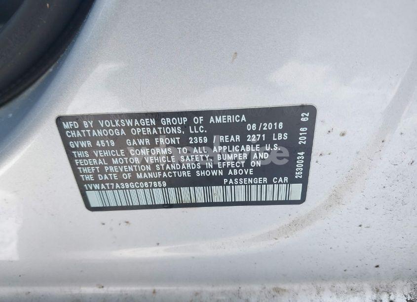 Photo 9 of 2016 Volkswagen Passat 1.8T S (VIN 1VWAT7A39GC067859)