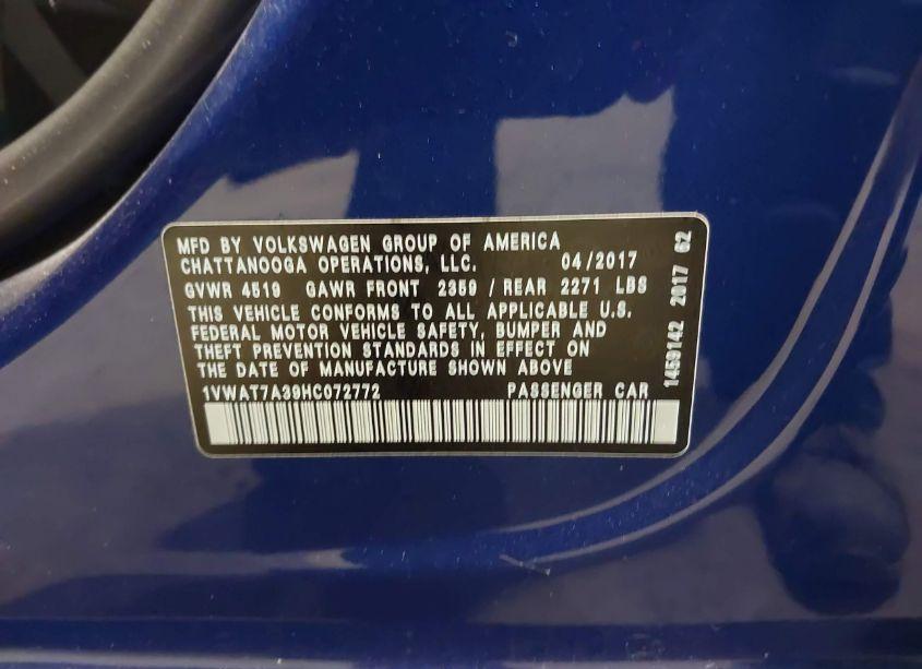 Photo 9 of 2017 Volkswagen Passat 1.8T S (VIN 1VWAT7A39HC072772)
