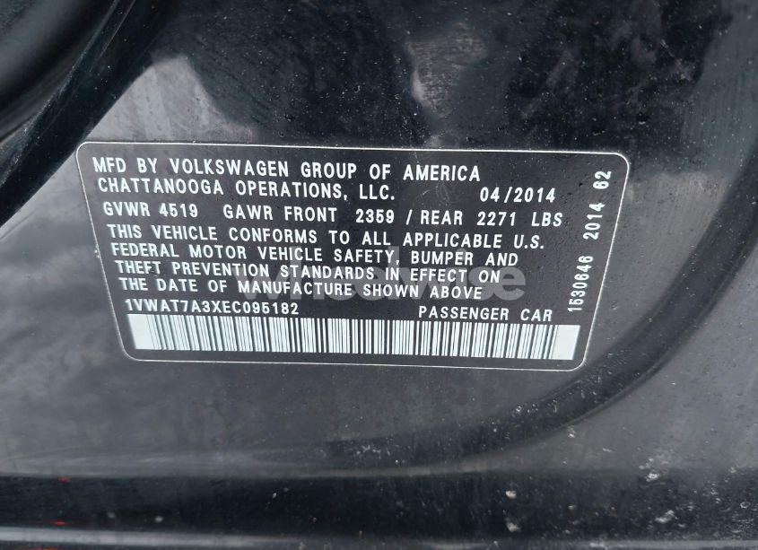 Photo 9 of 2014 Volkswagen Passat 1.8T WOLFSBURG EDITION (VIN 1VWAT7A3XEC095182)